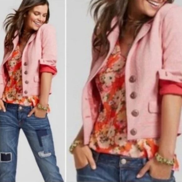 CAbi Amelia Coral Knit Bomber Style  Jacquard Cropped Jacket #5301 Size Medium - Picture 1 of 12